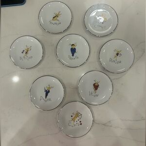 Reindeer Themed White Ceramic Plates Set - Retired Pottery Barn (snack size 4”)